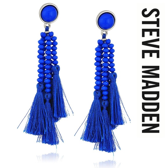 Steve Madden Jewelry - Blue Stone & Beaded Tassel Drop Earrings NWT